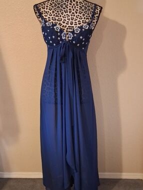 Victoria's Secret Vintage Navy Blue Sheer Chiffon-White Floral Long Babydoll(M)